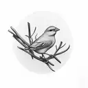 Small yellow canary bird in branch minimalist  tattoo design idea
