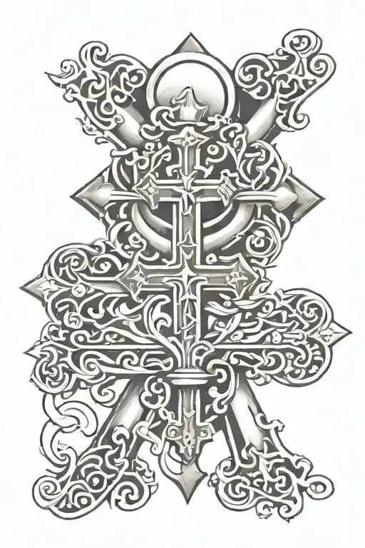 3 crosses and scroll tattoo design idea