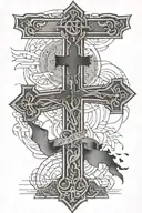 3 crosses mixed with bible verse written underneath tattoo design idea
