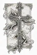3 crosses mixed with bible verse written underneath tattoo design idea