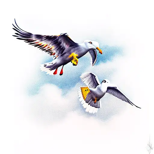 sea gulls flying tattoo design idea