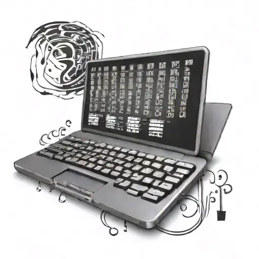 An intricate design of a laptop keyboard with keys spelling out 'hard work pays off' in binary code, representing the client's dedication to their craft tattoo design idea