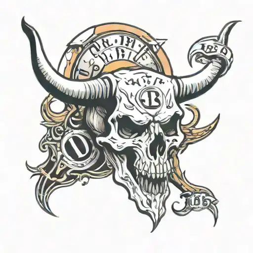longhorn skull with the number 13 incorporated tattoo design idea