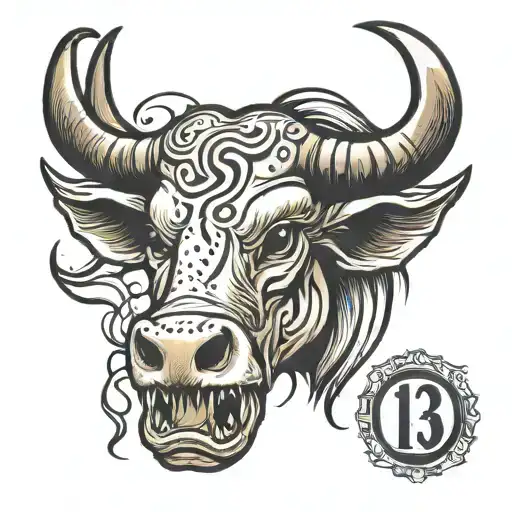 longhorn head with number 13 in the eyes tattoo design idea