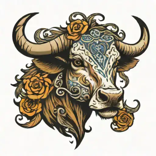 longhorn head with number 13 as eyes tattoo design idea