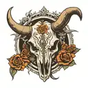 longhorn skull with number 13 as eyes tattoo design idea