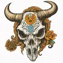 longhorn skull with number 13 as eyes tattoo design idea