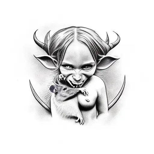 devil fucking a girl and a rat watching and crying tattoo design idea