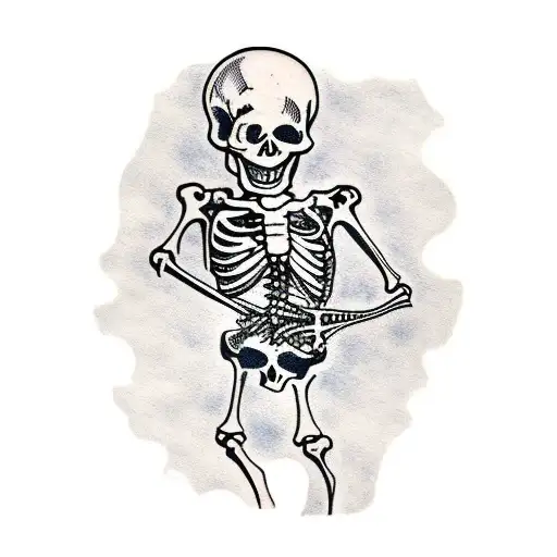 skeleton holding skull tattoo design idea