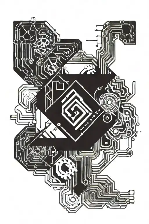 four elements and cyber punk circuits tattoo design idea
