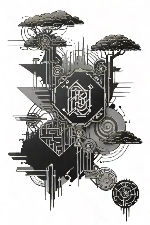 four elements and cyber punk circuits tattoo design idea