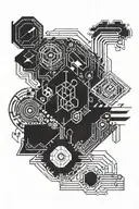 four elements and cyber punk circuits tattoo design idea