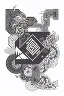 four elements and cyber punk circuits tattoo design idea