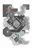 four elements and cyber punk circuits tattoo design idea
