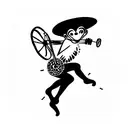 monkey riding a unicycle playing a banjo wearing a sombrero  tattoo design idea