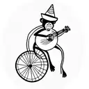 monkey riding a unicycle playing a banjo wearing a sombrero  tattoo design idea