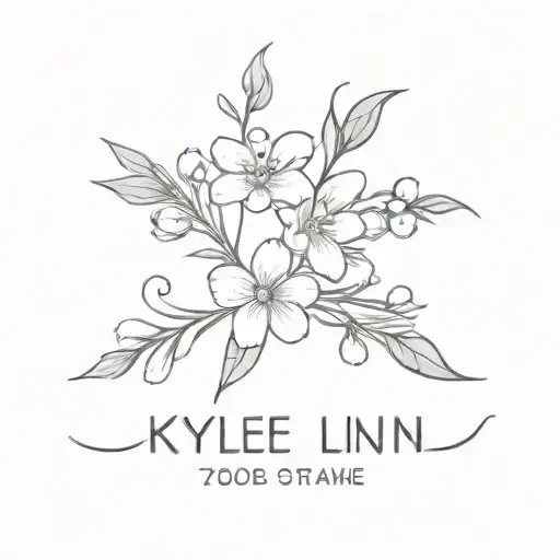 tattoo saying “kylee lynn; 2003-2022” with forget me not flowers tattoo design idea