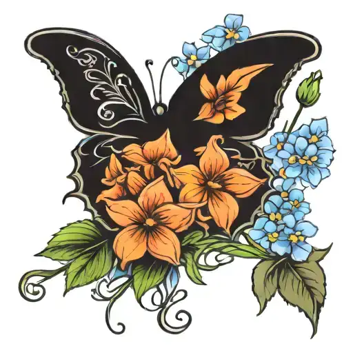in memory of tatto saying "kylee lynn;" with forget me not flowers tattoo design idea