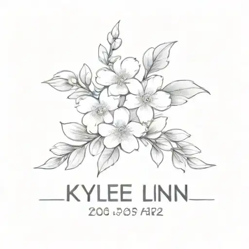 tattoo saying “kylee lynn; 2003-2022” with forget me not flowers tattoo design idea