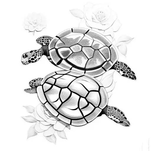 3 turtles with flowers tattoo design idea