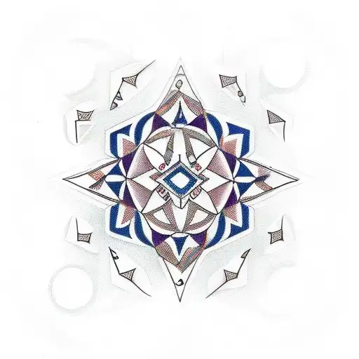 Create a traditional tattoo design featuring a geometrical pattern composed of the client's favorite objects, arranged in a visually pleasing manner. tattoo design idea