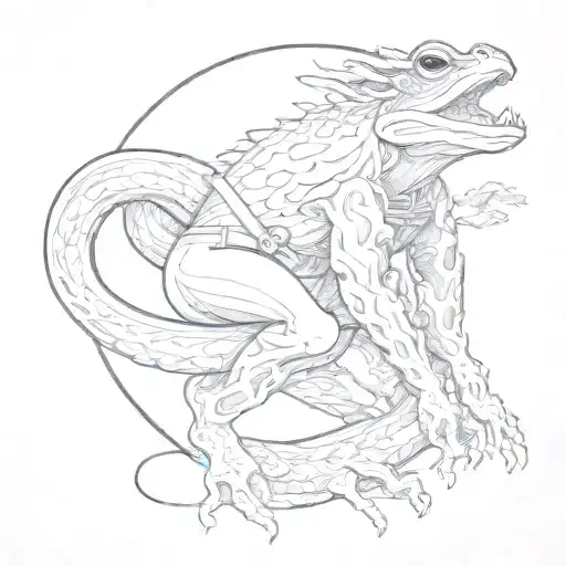 the greek god hermes in a frog form carrying a silk bag tattoo design idea