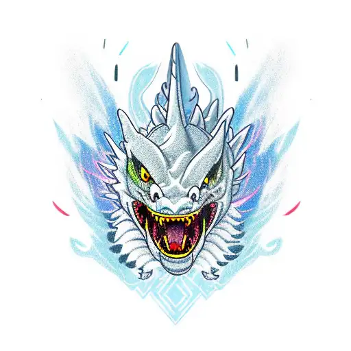 angry dog fighting dragon tattoo design idea