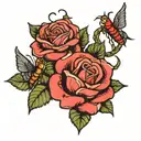 Roses with worm   tattoo design idea