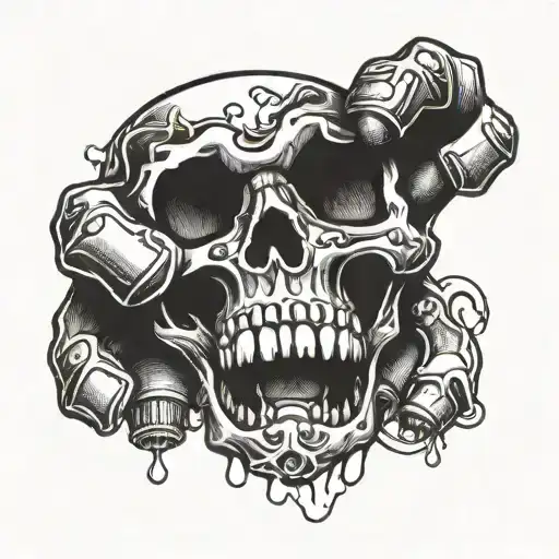 Brass knuckle with skull background tattoo design idea