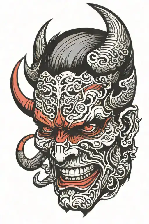 Half demon half man face tattoo design idea
