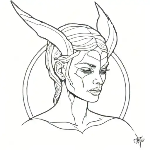 broken halo turning into devil horns over a womans head   tattoo design idea