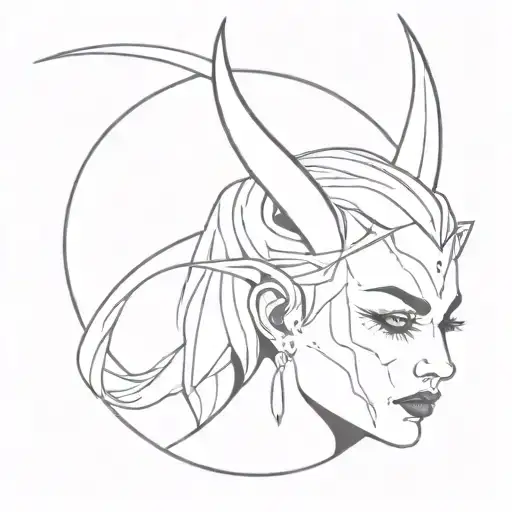 broken halo turning into devil horns over a womans head   tattoo design idea