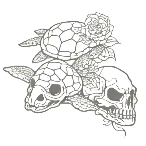 sea turtle skulls roses tattoo design idea