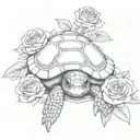 sea turtle on pile of skulls and  roses with googly eyes  tattoo design idea