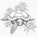 sea turtle on pile of skulls and  roses with googly eyes  tattoo design idea