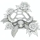 sea turtle on pile of skulls and  roses tattoo design idea