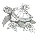 sea turtle on pile of skulls and  roses tattoo design idea