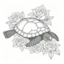 sea turtle on pile of skulls and  roses tattoo design idea