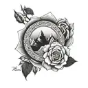 ocean, mountain, and desert landscapes with roses intertwined tattoo design idea