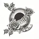 ocean, mountain, and desert landscapes with roses intertwined tattoo design idea