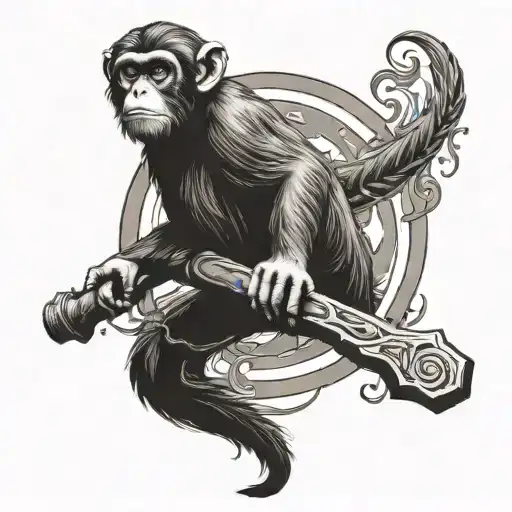 monkeys in nature pick up hammer and sickle tattoo design idea