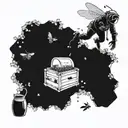 A detailed underwater scene with a beekeeper collecting honey from a hive at the bottom of the ocean tattoo design idea