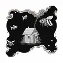 A detailed underwater scene with a beekeeper collecting honey from a hive at the bottom of the ocean tattoo design idea