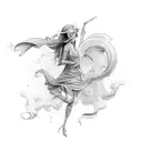 The tattoo would emphasize thin and elongated lines, starting from the fingers and stretching along the arm in a continu tattoo design idea