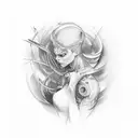 The tattoo would emphasize thin and elongated lines, starting from the fingers and stretching along the arm in a continu tattoo design idea