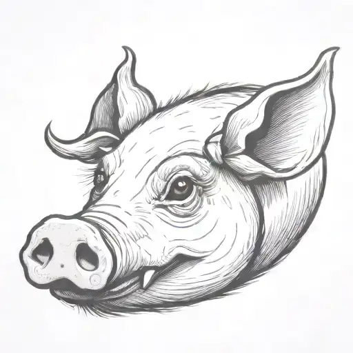 creepy pig face that's cute and gothic make half its jaw falling off give it a bow and eye lashes  tattoo design idea
