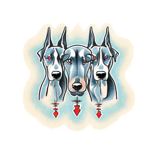 three headed Doberman tattoo design idea