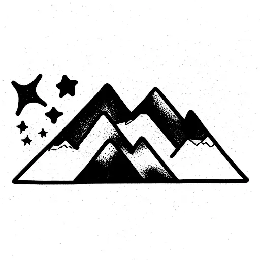 Mountains, ocean, stars tattoo design idea