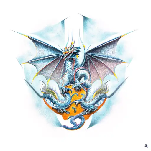 Eastern dragon, descending from shoulder to forearm, cyberpunk style tattoo design idea