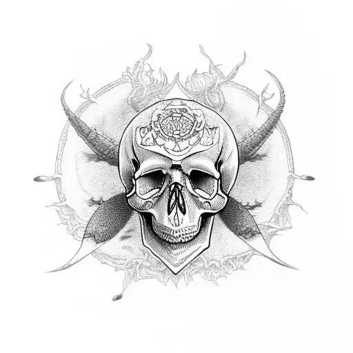 Skull and moth tattoo design idea